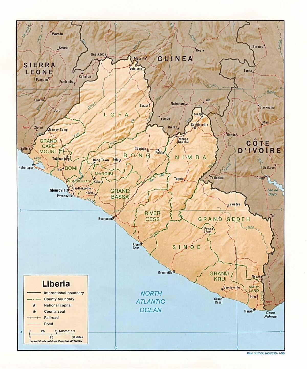 绘制的地形图的利比里亚