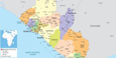 地图绘制的政治地图，利比里亚